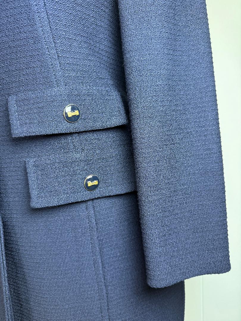 St. John Navy Textured Santana Knit Coat – Gold Logo Buttons – Size 8