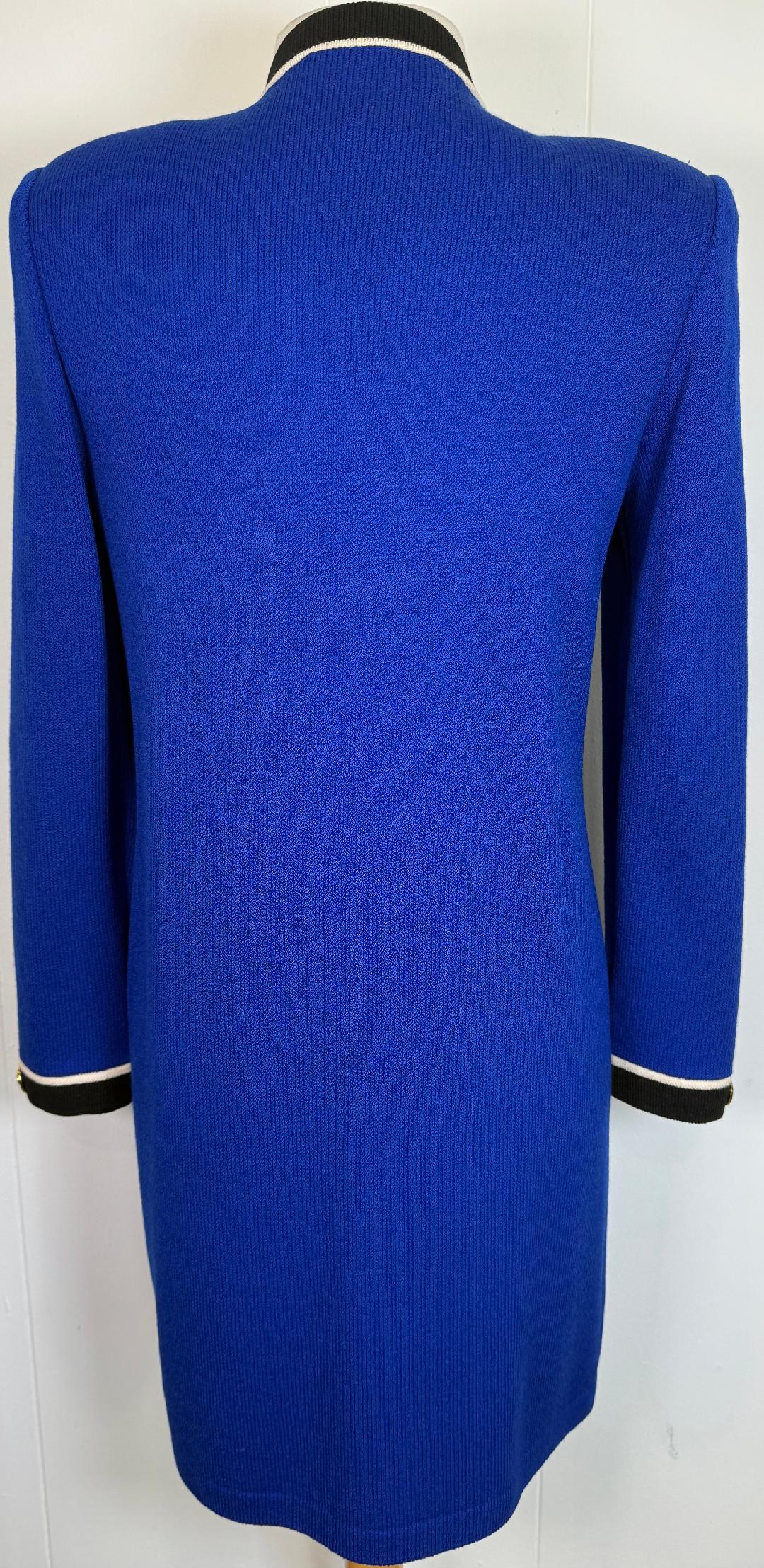 St. John Royal Blue Santana Knit Coat – Black & White Trim – Logo Buttons – Size P