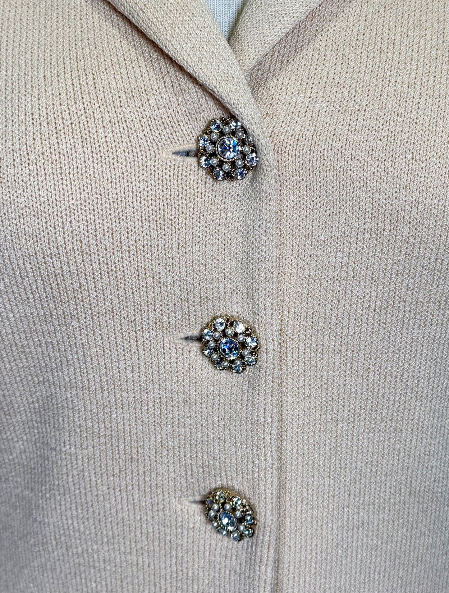 St. John Cream Santana Knit Coat – Crystal Button – Size 12