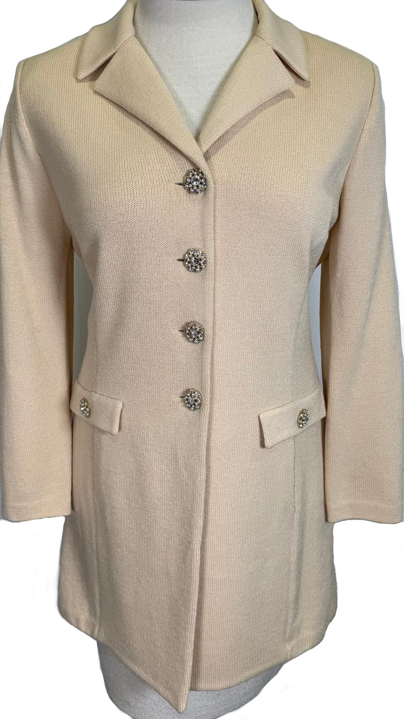 St. John Cream Santana Knit Coat – Crystal Button – Size 12