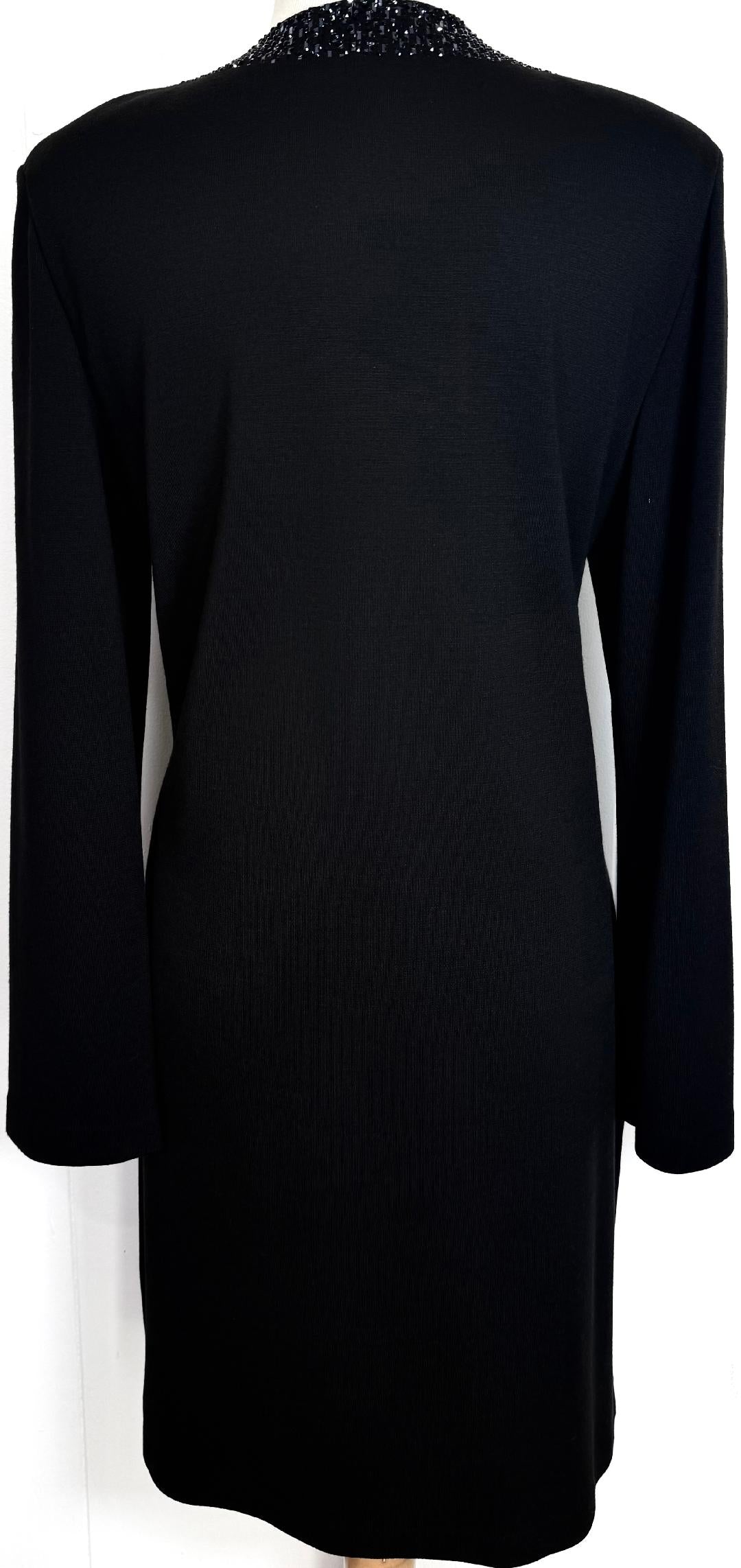 St. John Black Wool Blend Evening Coat – Blue Crystal Paillettes – Size 14 - NWT $1,895