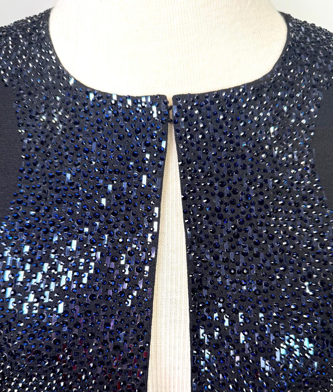 St. John Black Wool Blend Evening Coat – Blue Crystal Paillettes – Size 14 - NWT $1,895