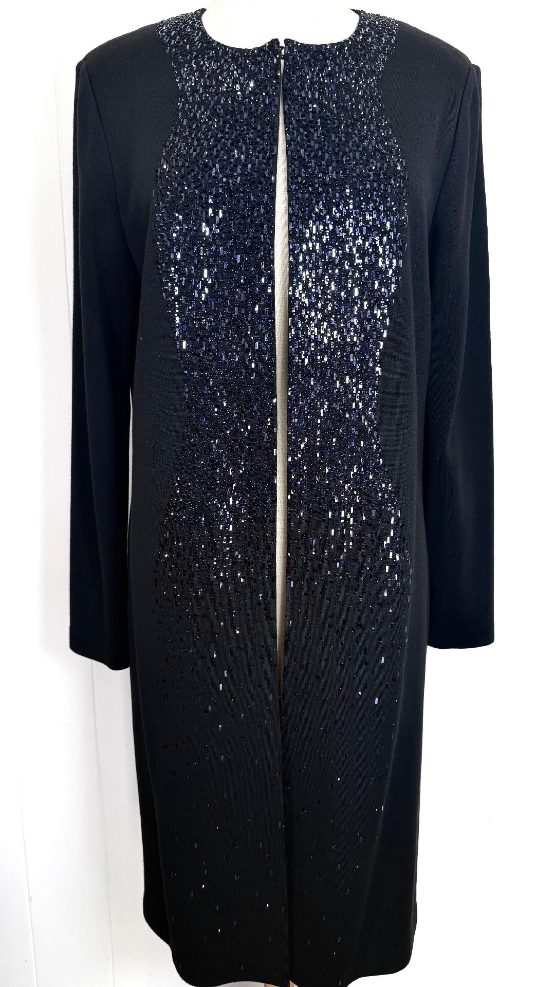 St. John Black Wool Blend Evening Coat – Blue Crystal Paillettes – Size 14 - NWT $1,895