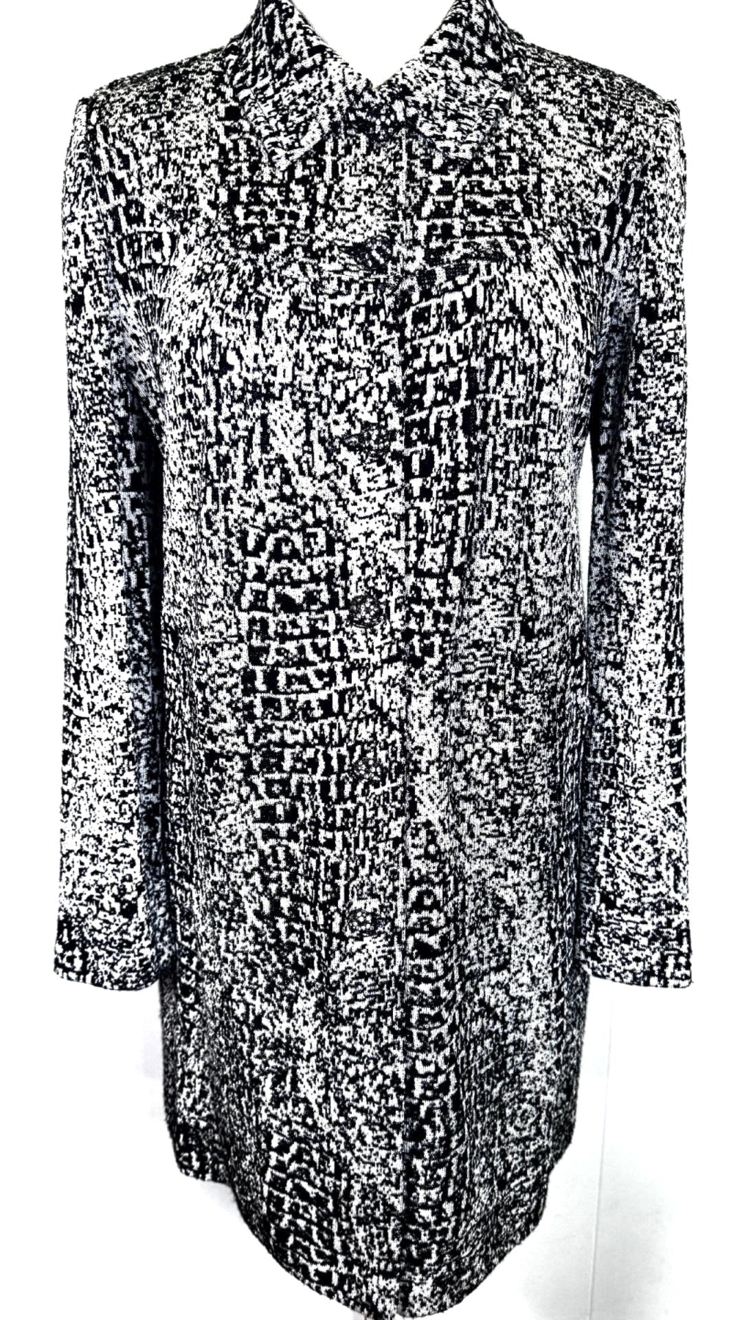 St. John Black & White Textured Wool-Blend Coat – Crystal Paillettes & Buttons – Size 12