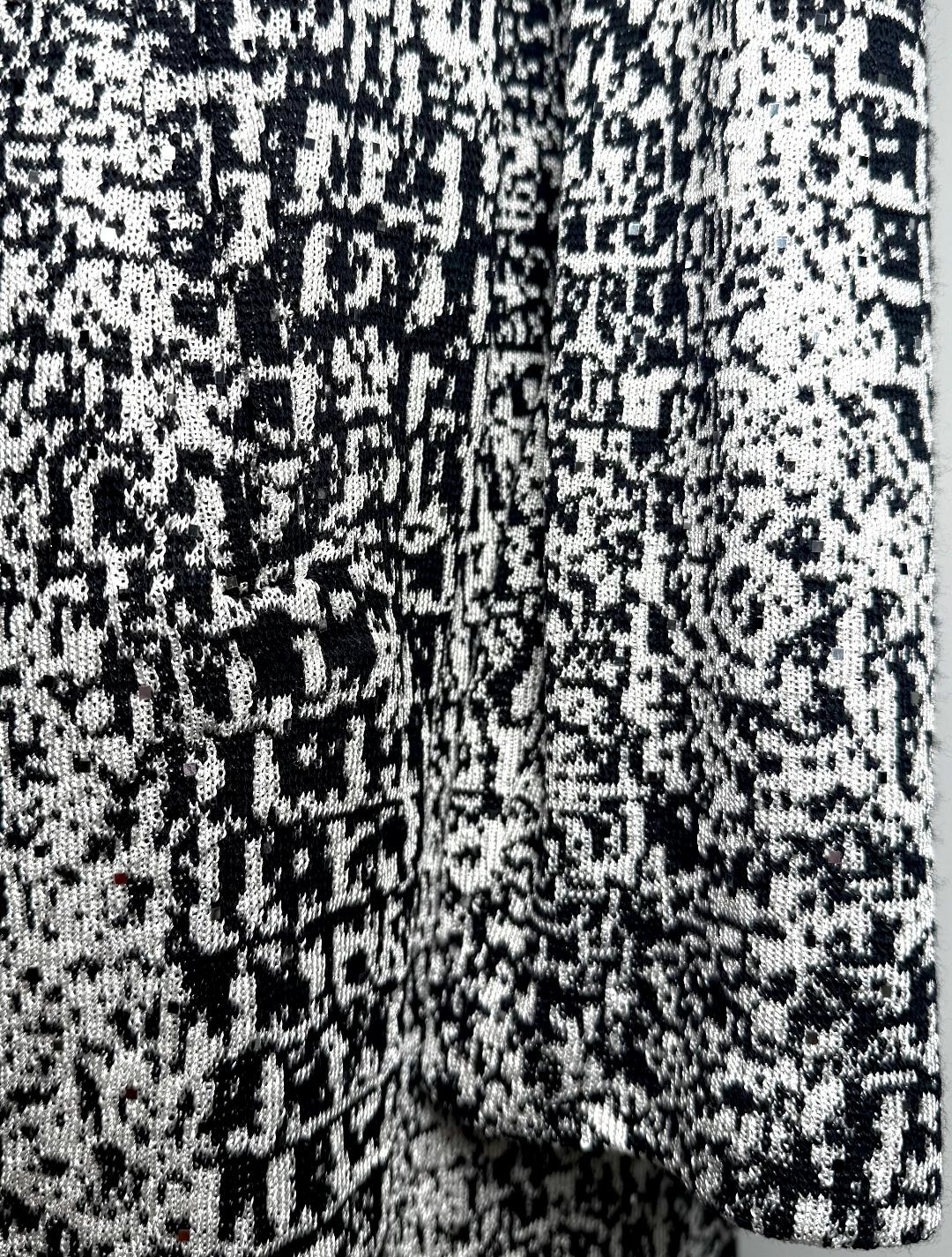 St. John Black & White Textured Wool-Blend Coat – Crystal Paillettes & Buttons – Size 12