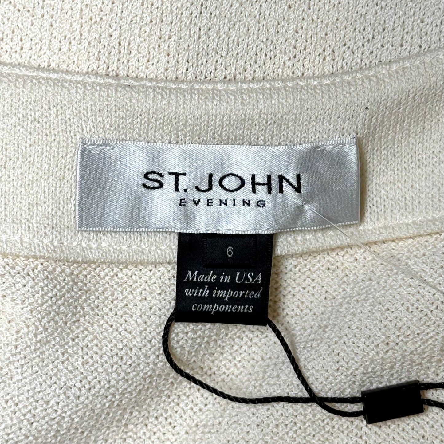 St. John Off-White Santana Knit Coat – Silver & Pearl Paillettes – Elegant Evening Glow – Size 6