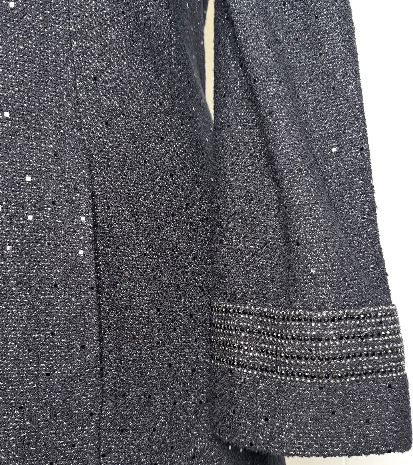St. John Black Shimmer Wool Blend Coat – Paillettes & Crystal Buttons – Size 10