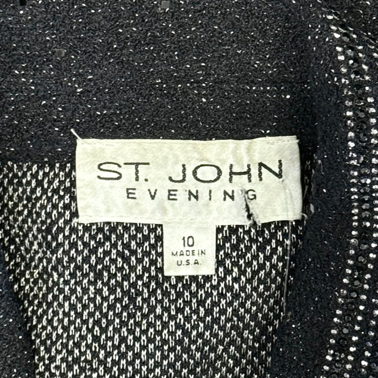 St. John Black Shimmer Wool Blend Coat – Paillettes & Crystal Buttons – Size 10