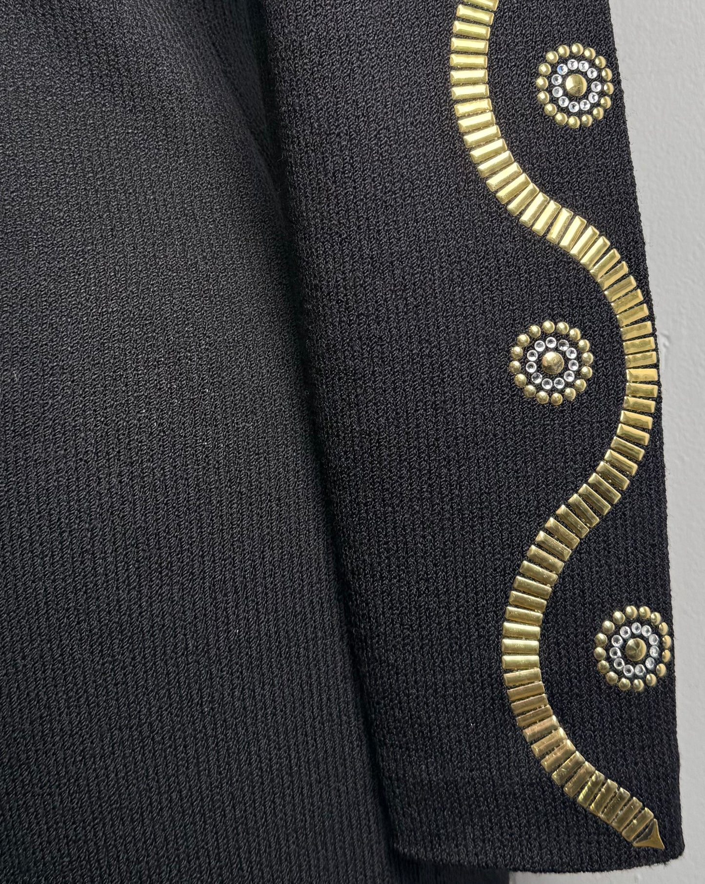St. John Black Santana Knit Dress – Gold & Crystal Paillettes – Size 6
