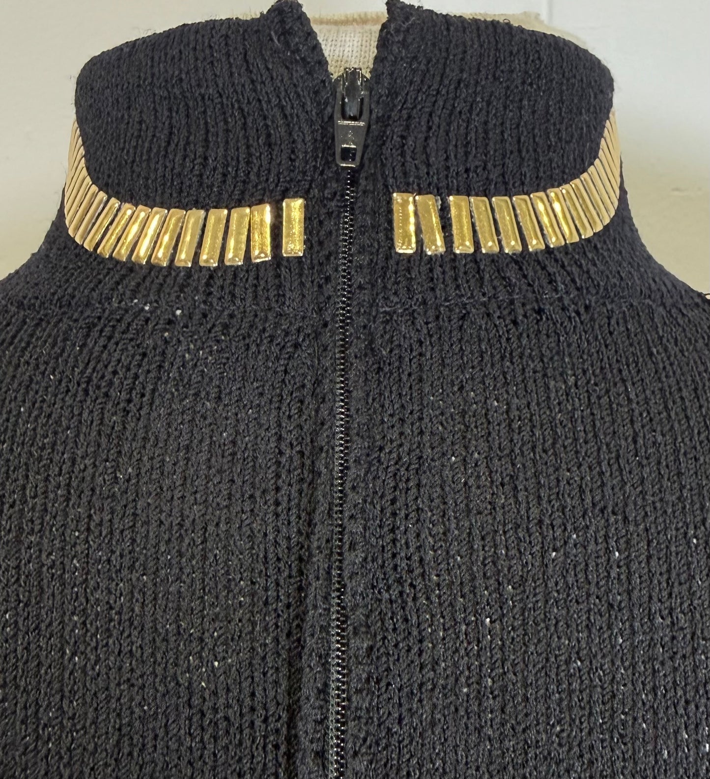 St. John Black Santana Knit Dress – Gold & Crystal Paillettes – Size 6