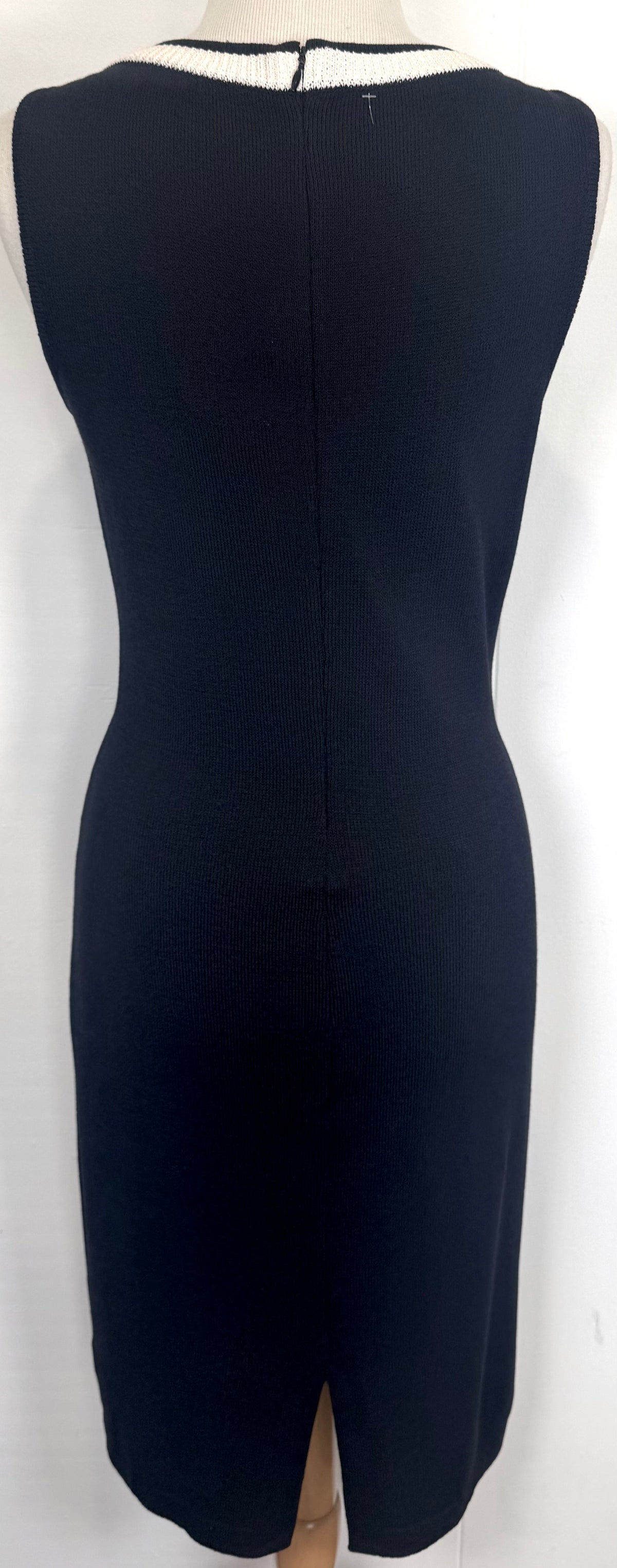 St. John Black Santana Knit Sheath Dress – White Trim – Size 6