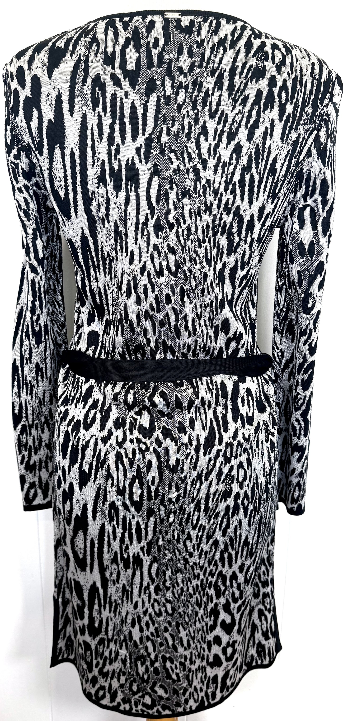 St. John Black & White Shimmer Knit Dress – Belted Style – Size 6