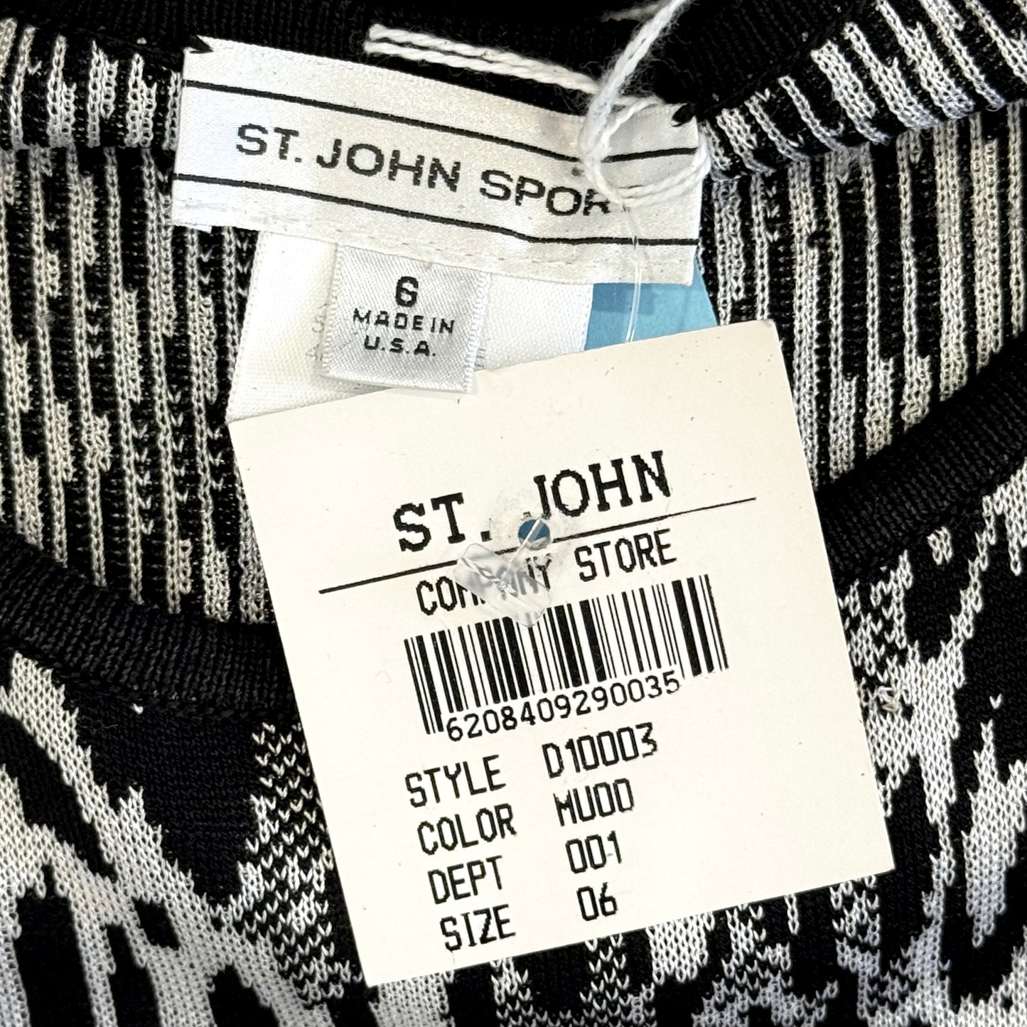 St. John Black & White Shimmer Knit Dress – Belted Style – Size 6