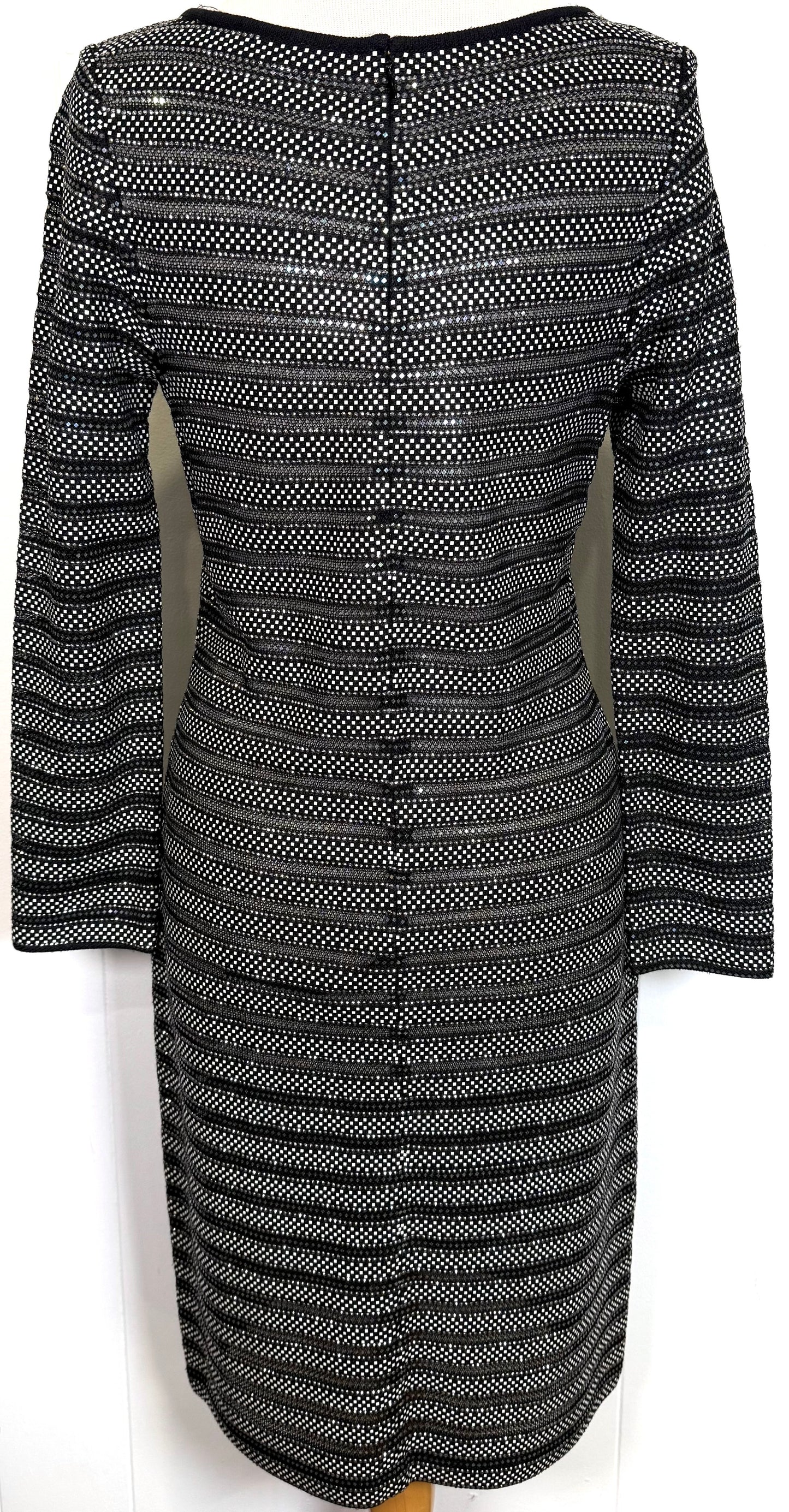 St. John Black Santana Knit Evening Dress – Crystal & Silver Paillettes – Size 6
