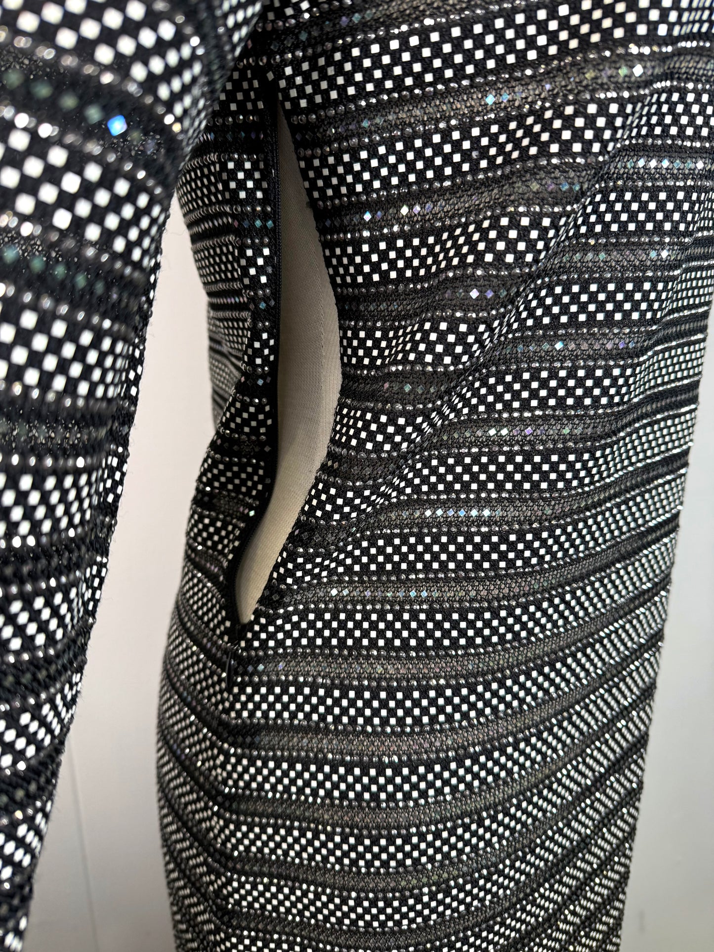 St. John Black Santana Knit Evening Dress – Crystal & Silver Paillettes – Size 6