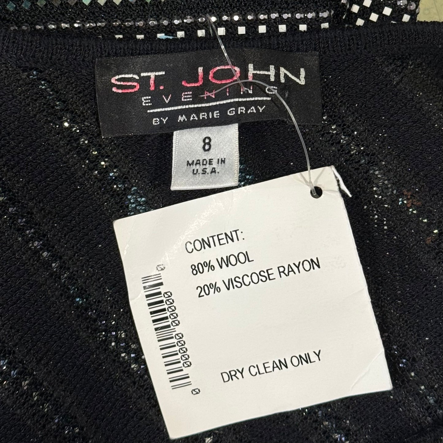 St. John Black Santana Knit Evening Dress – Crystal & Silver Paillettes – Size 6