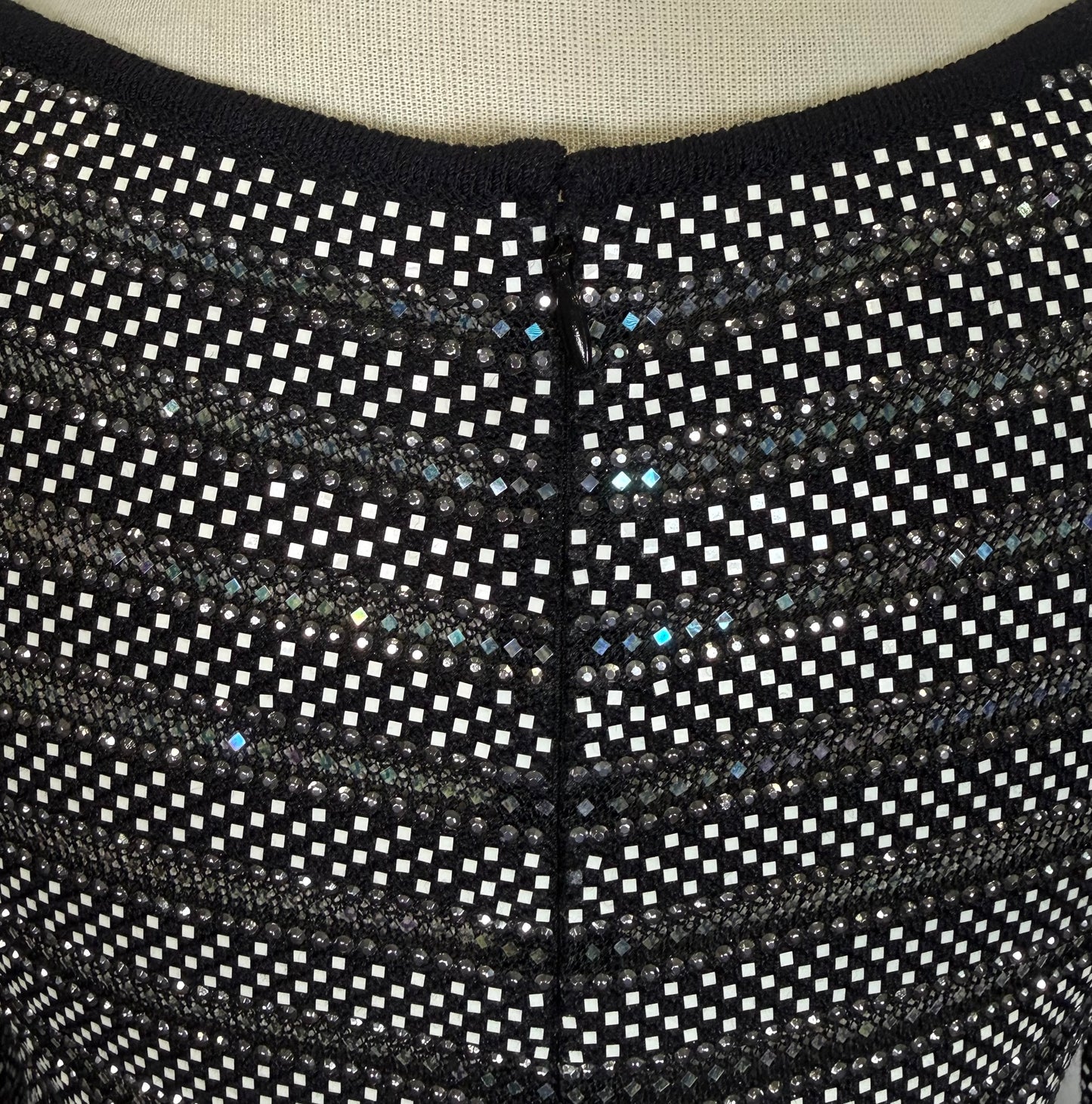 St. John Black Santana Knit Evening Dress – Crystal & Silver Paillettes – Size 6