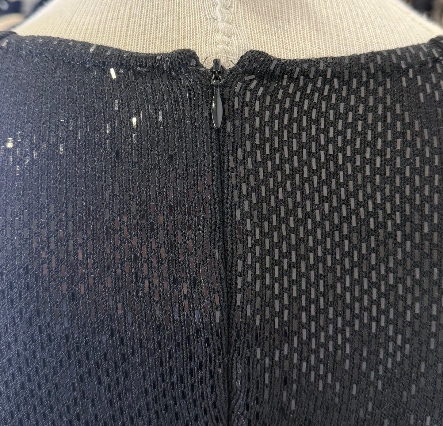 St. John Black Santana Knit Fringe Dress – Shiny Paillettes – Size 10