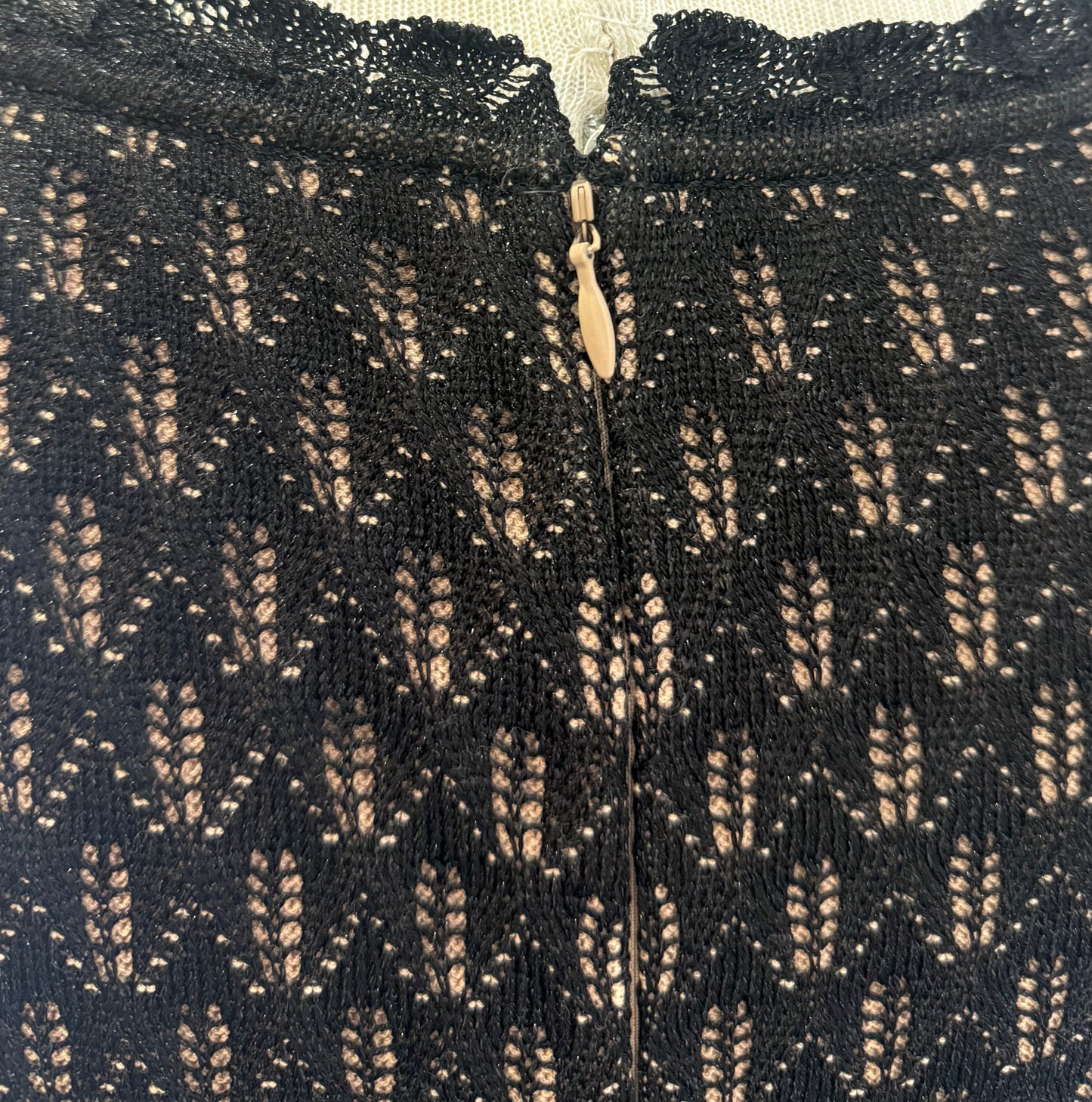 St. John Black Shimmer Knit Dress – Scalloped Neckline – Size 14