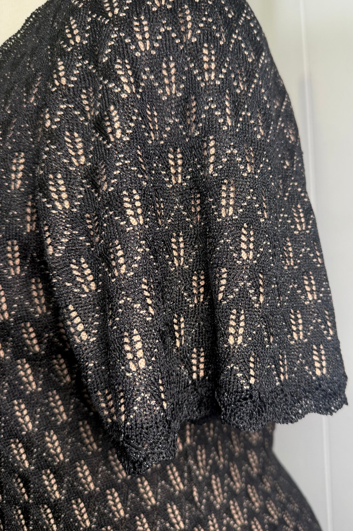 St. John Black Shimmer Knit Dress – Scalloped Neckline – Size 14