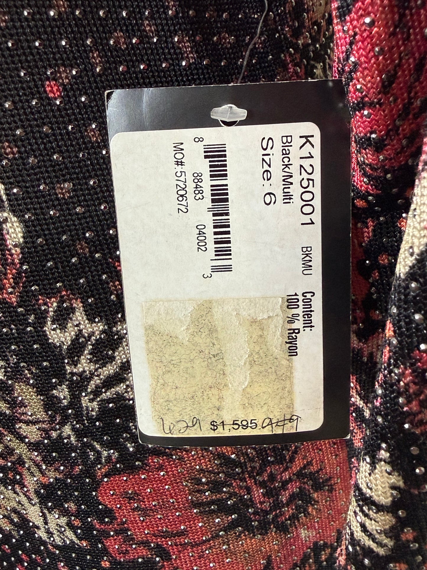St. John Black & Pink Floral Knit Evening Dress – Paillette Detail – Size 6