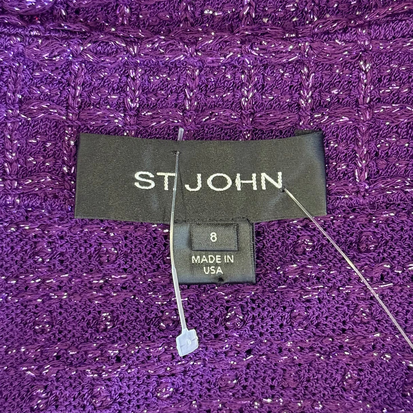 St. John Purple Textured Santana Knit Jacket – Metallic Yarn & Black Crystal Details - Size 8