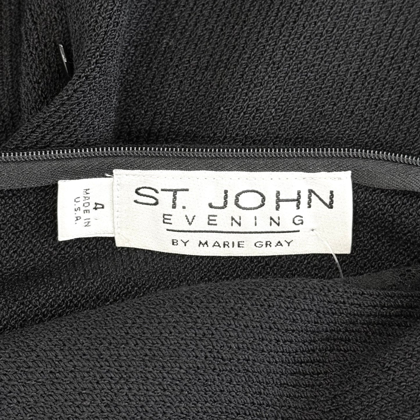 St. John Black Santana Knit Dress – Lace & Multicolor Paillette Detail – Size 4