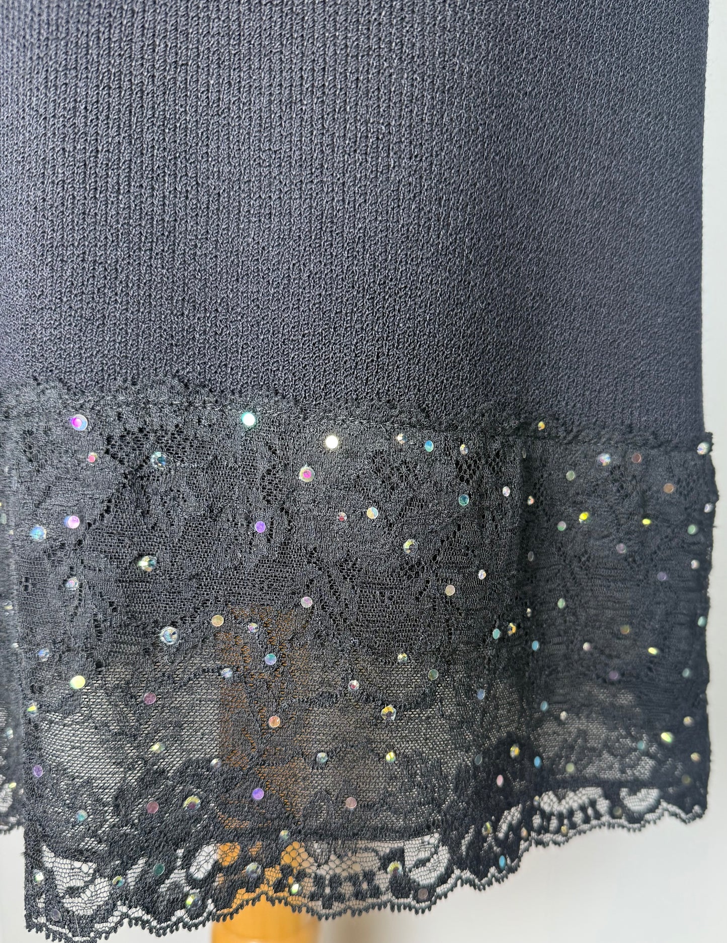St. John Black Santana Knit Dress – Lace & Multicolor Paillette Detail – Size 4