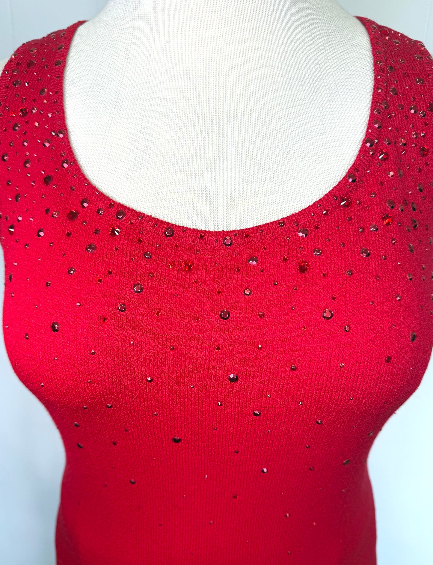 St. John Red Santana Knit Dress – Red Paillette Bodice – NWT - Size 8