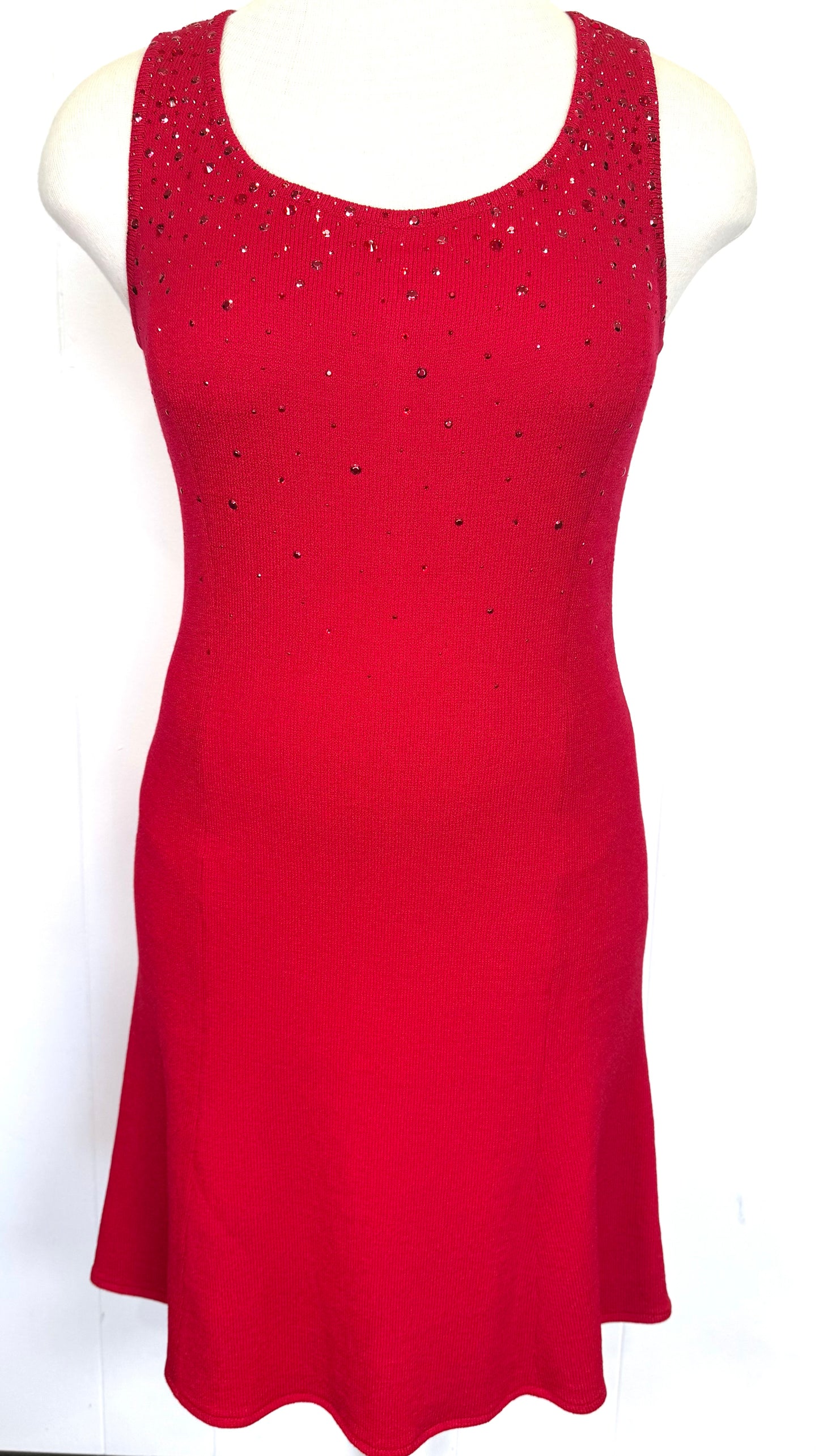 St. John Red Santana Knit Dress – Red Paillette Bodice – NWT - Size 8