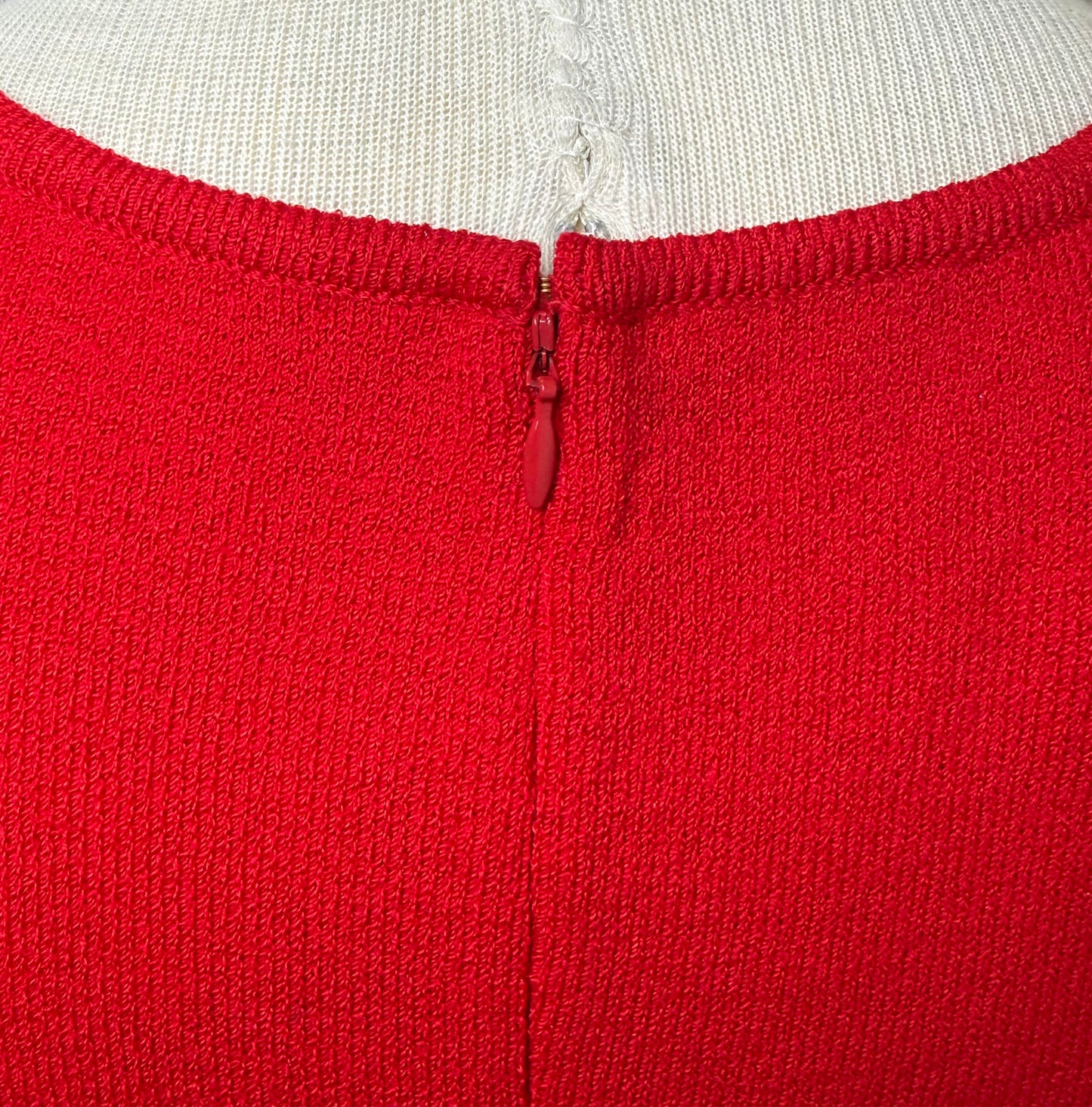 St. John Red Santana Knit Dress – Red Paillette Bodice – NWT - Size 8