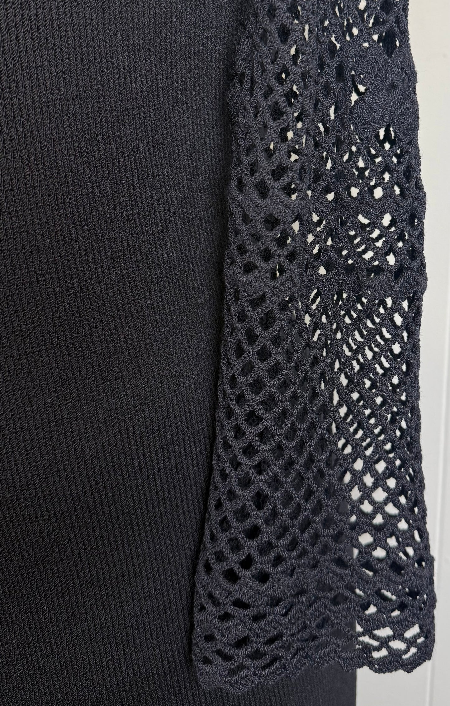 St. John Black Santana Knit Long Dress – Open Stitch Detail – Size 10
