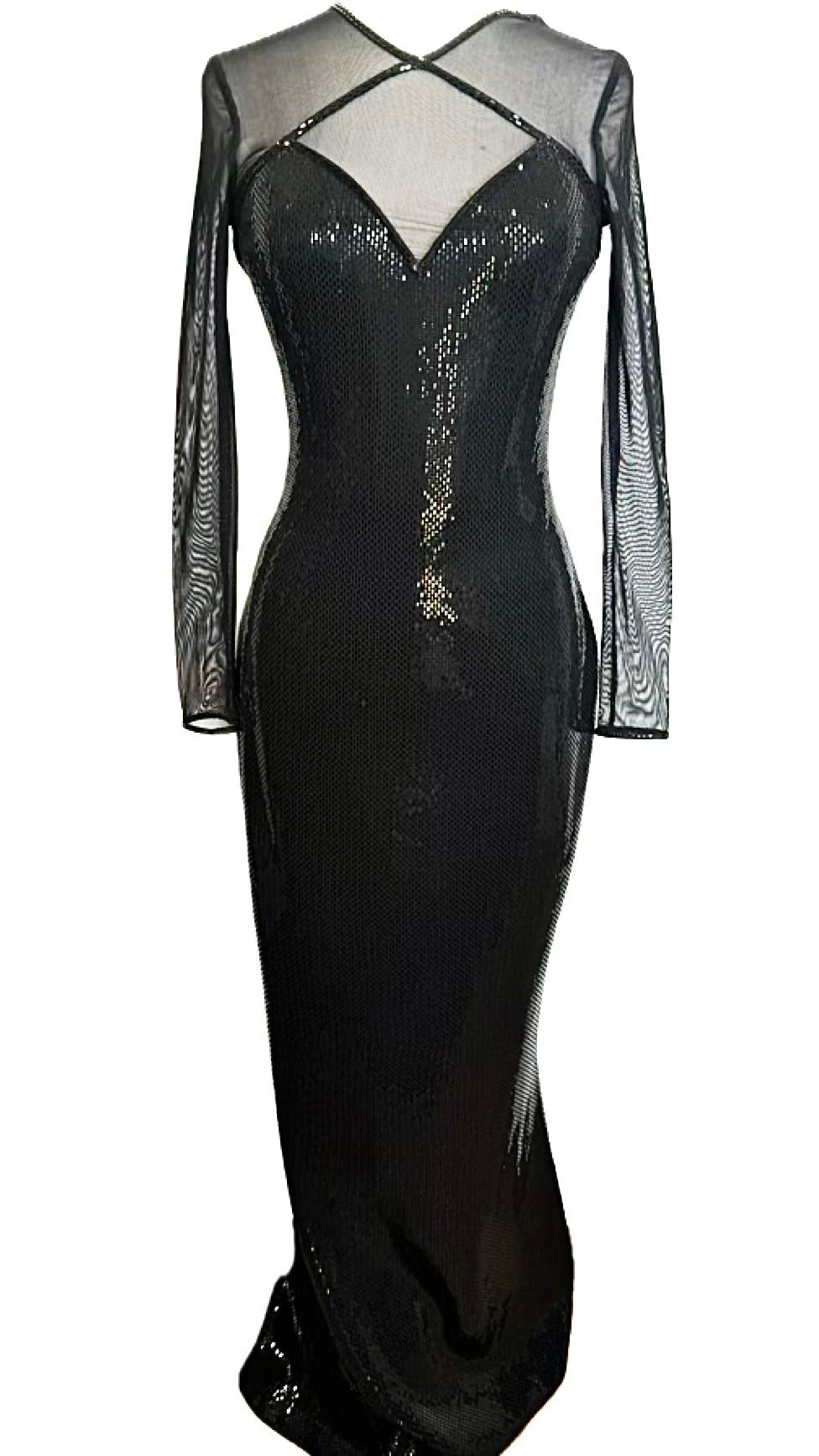 St. John Black Santana Knit Long Dress – Allover Paillettes – Size 6
