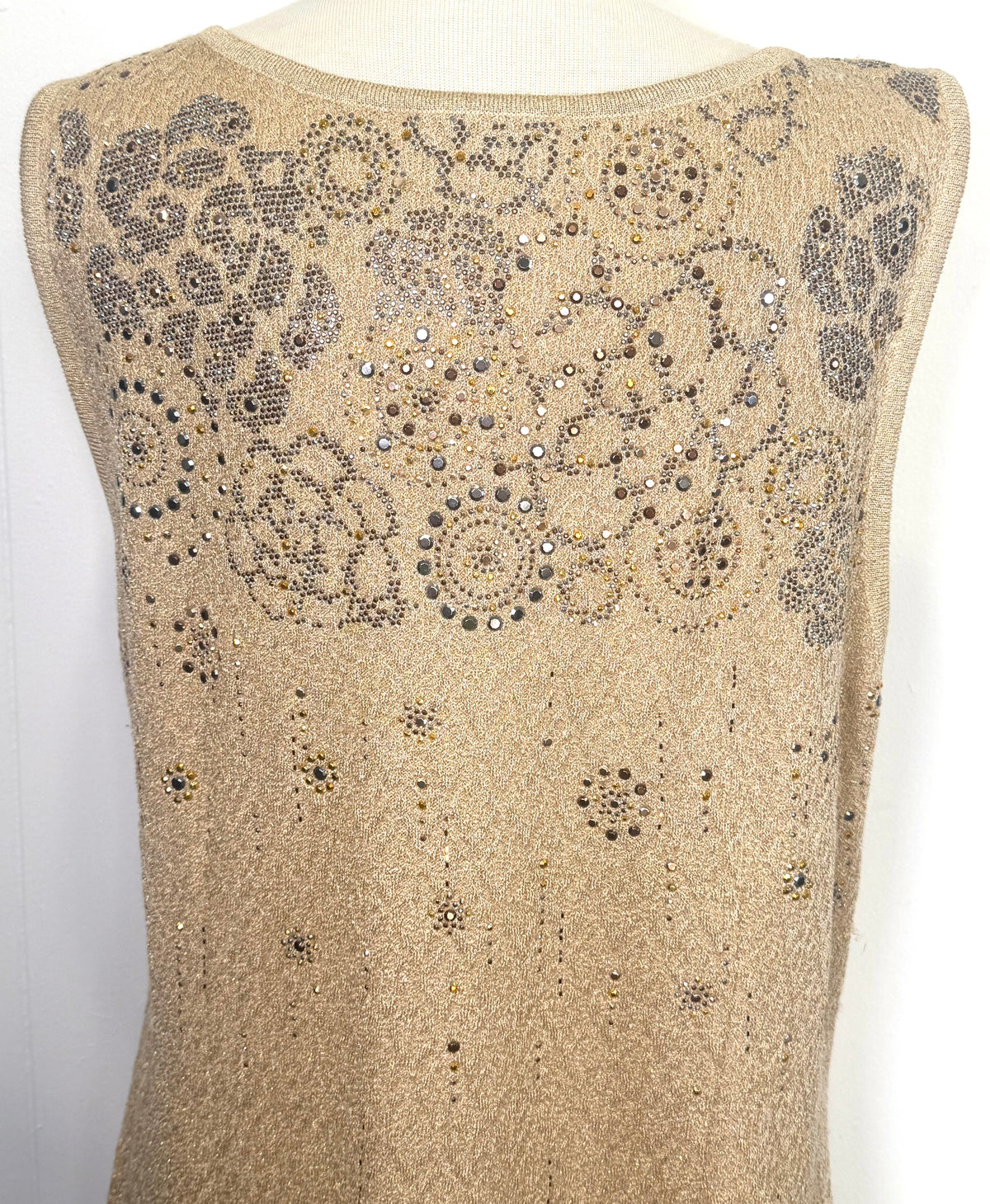St. John Gold Textured Knit Evening Dress – Gold & Silver Paillettes – Size 14