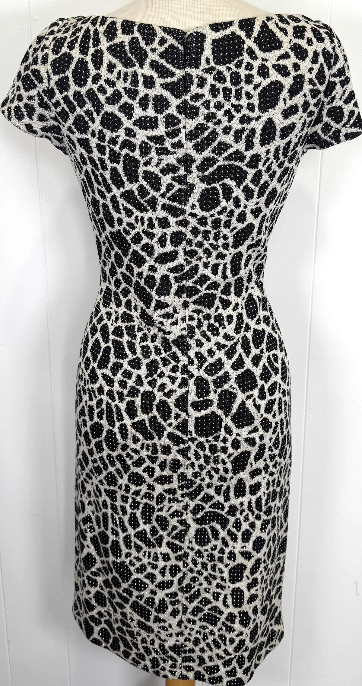St. John Black & White Print Dress – Silver Paillettes – Size 2