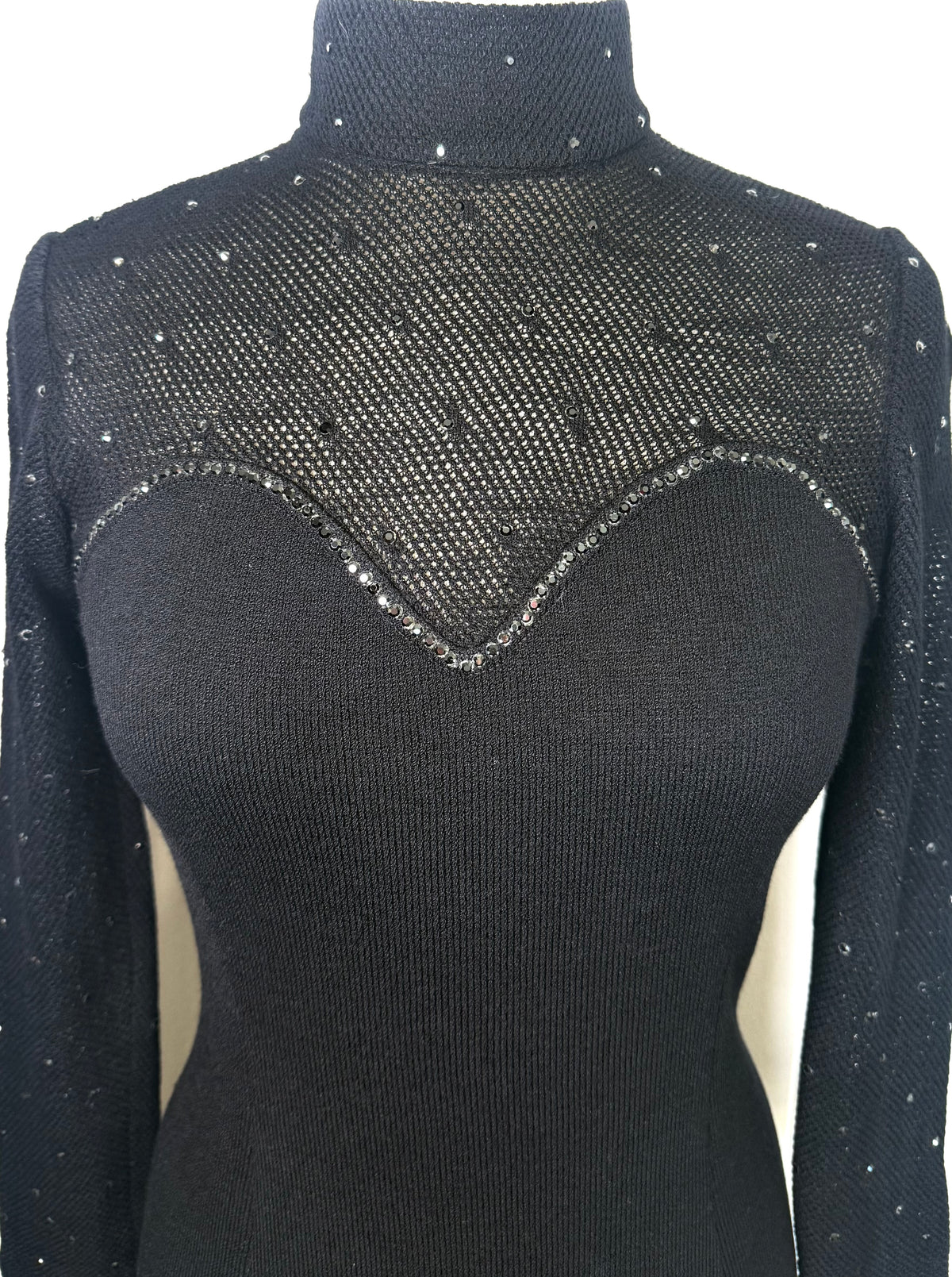 St. John Black Santana Knit Long Dress – Crystal Paillettes & Open Stitching – Size 2 and 6