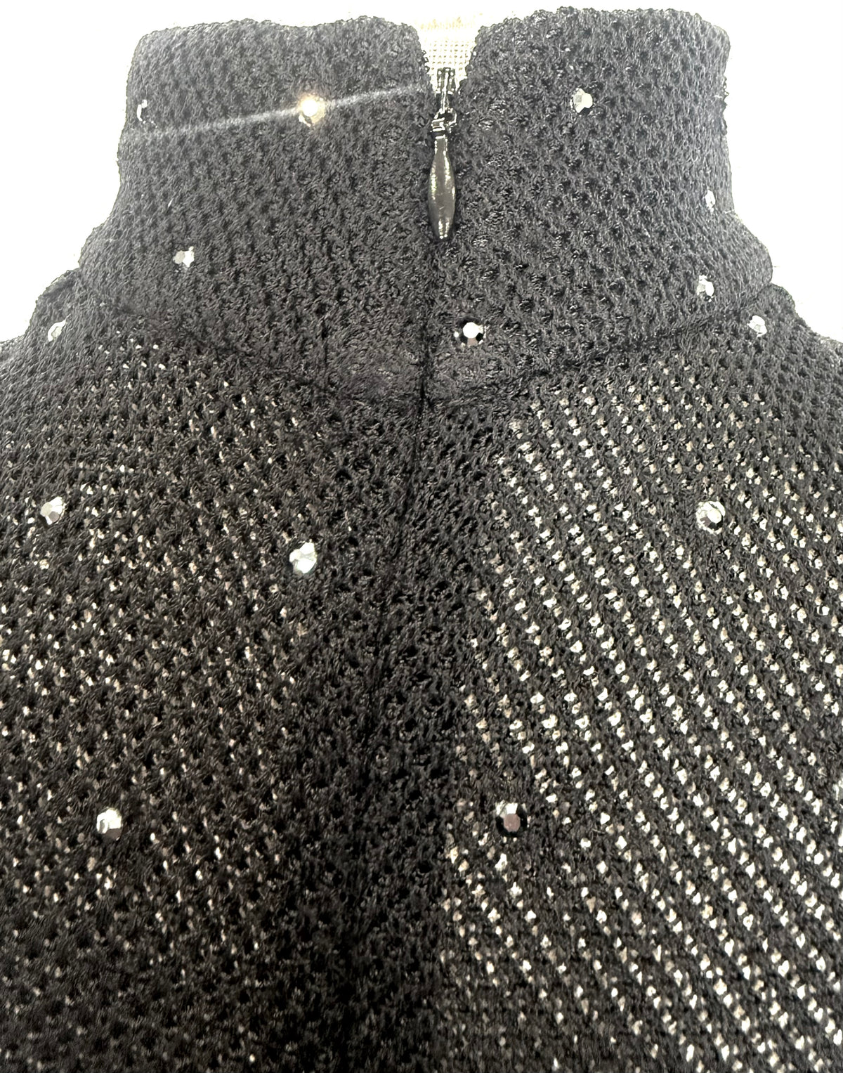 St. John Black Santana Knit Long Dress – Crystal Paillettes & Open Stitching – Size 2 and 6