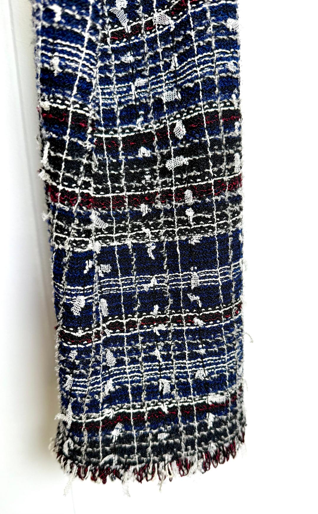 St. John Couture Textured Knit Fringe Jacket – Navy Red & White - Size 16