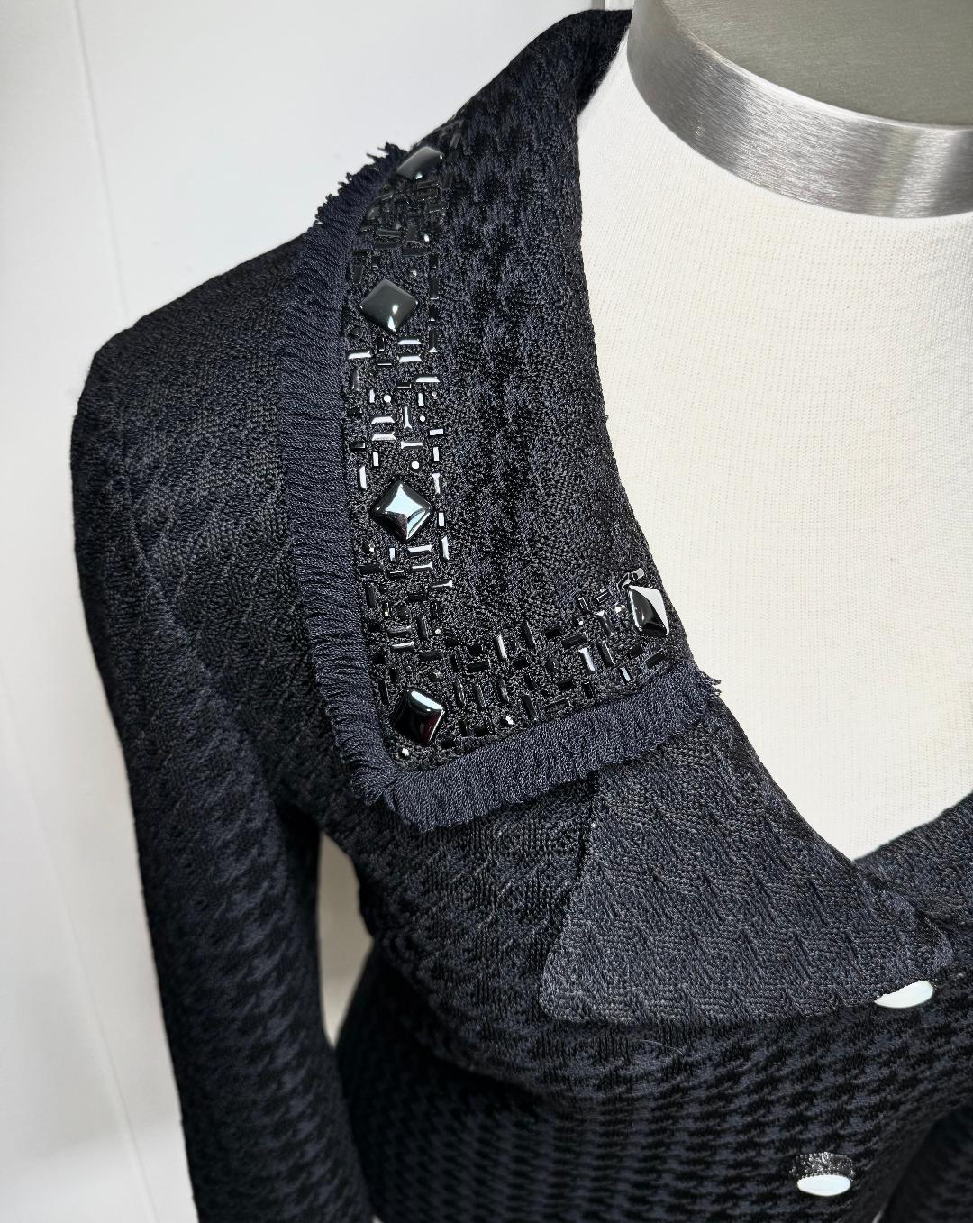 St. John Black Paillette Embellished Collar Jacket with Pearl Buttons - Size 10