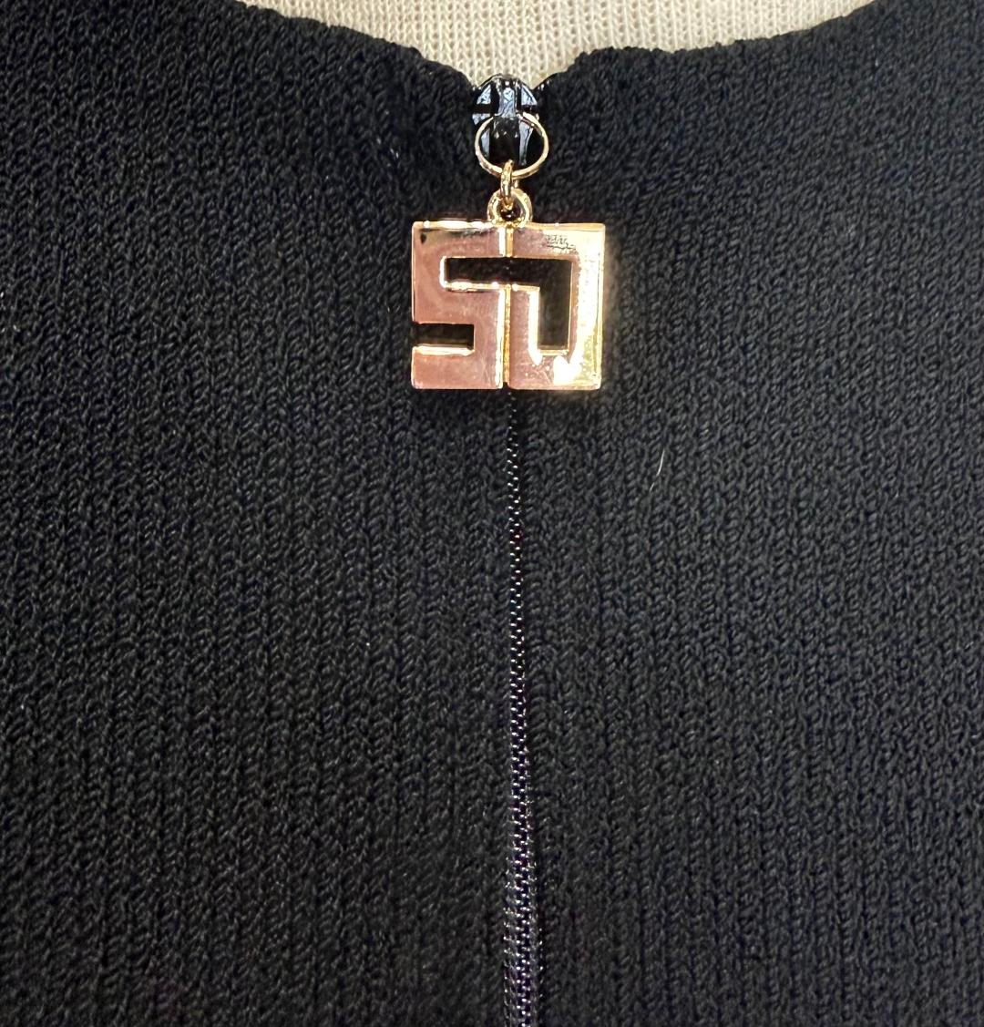 St. John Santana Knit Zip Jacket – Black with White Trim & Gold Accents - Size 14