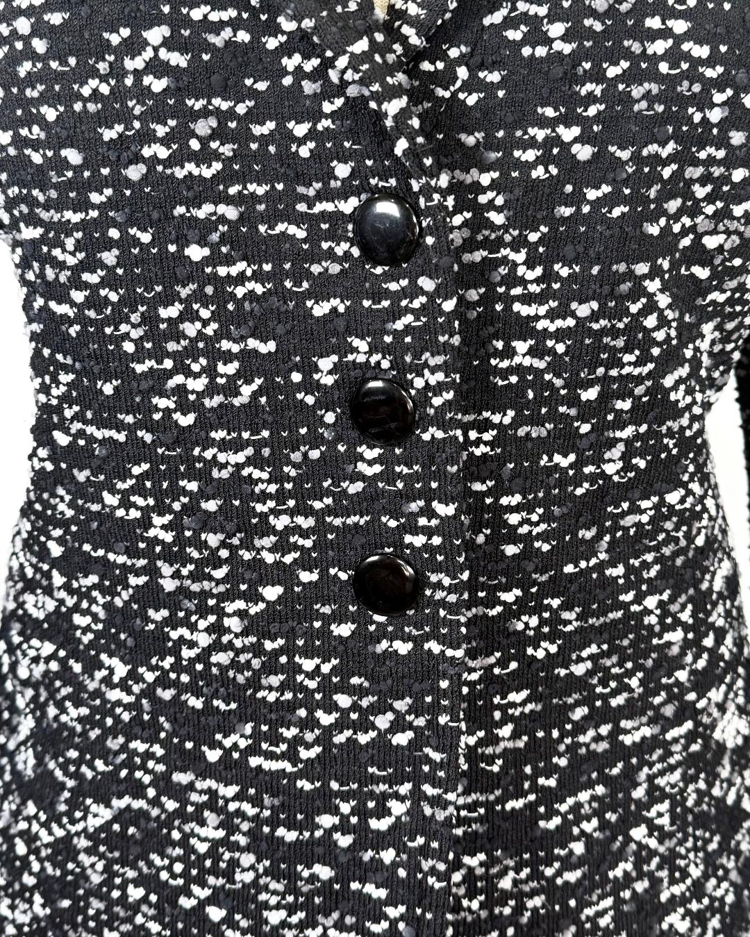 St. John for Nordstrom Classic Wool Blend Eyelash Knit Jacket in Black & White - Size 10