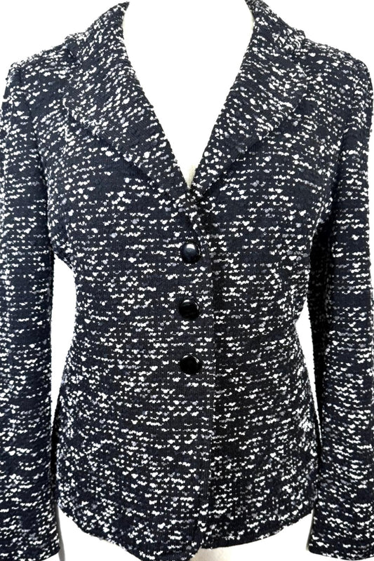 St. John for Nordstrom Classic Wool Blend Eyelash Knit Jacket in Black & White - Size 10