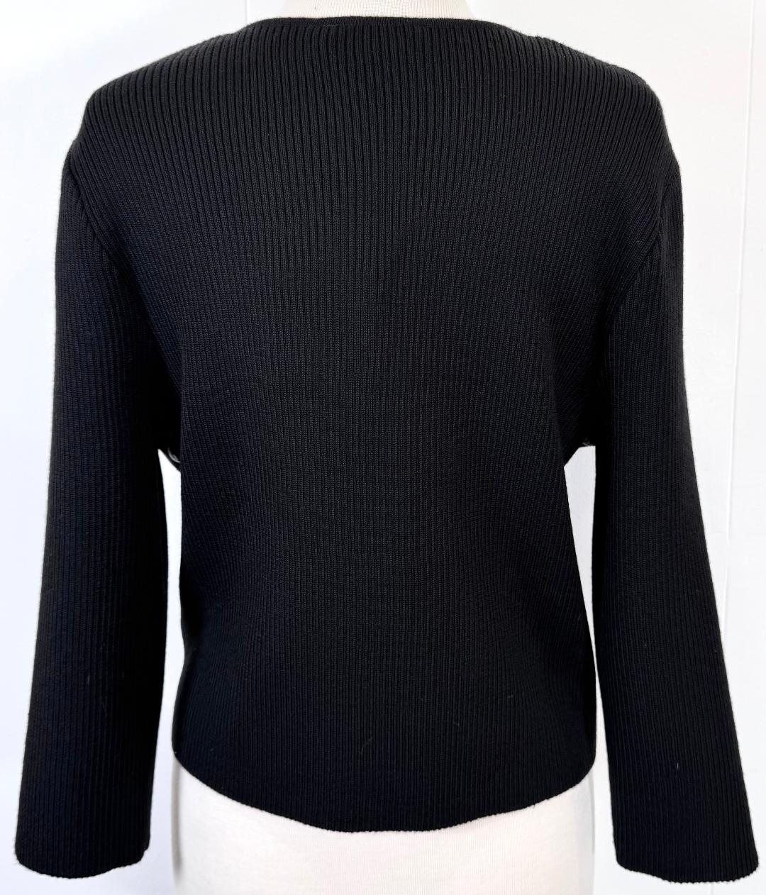 St. John Black Wool Blend Sweater Jacket with Sheer Diamond Pattern - NWT $895 - Size XL/12/14