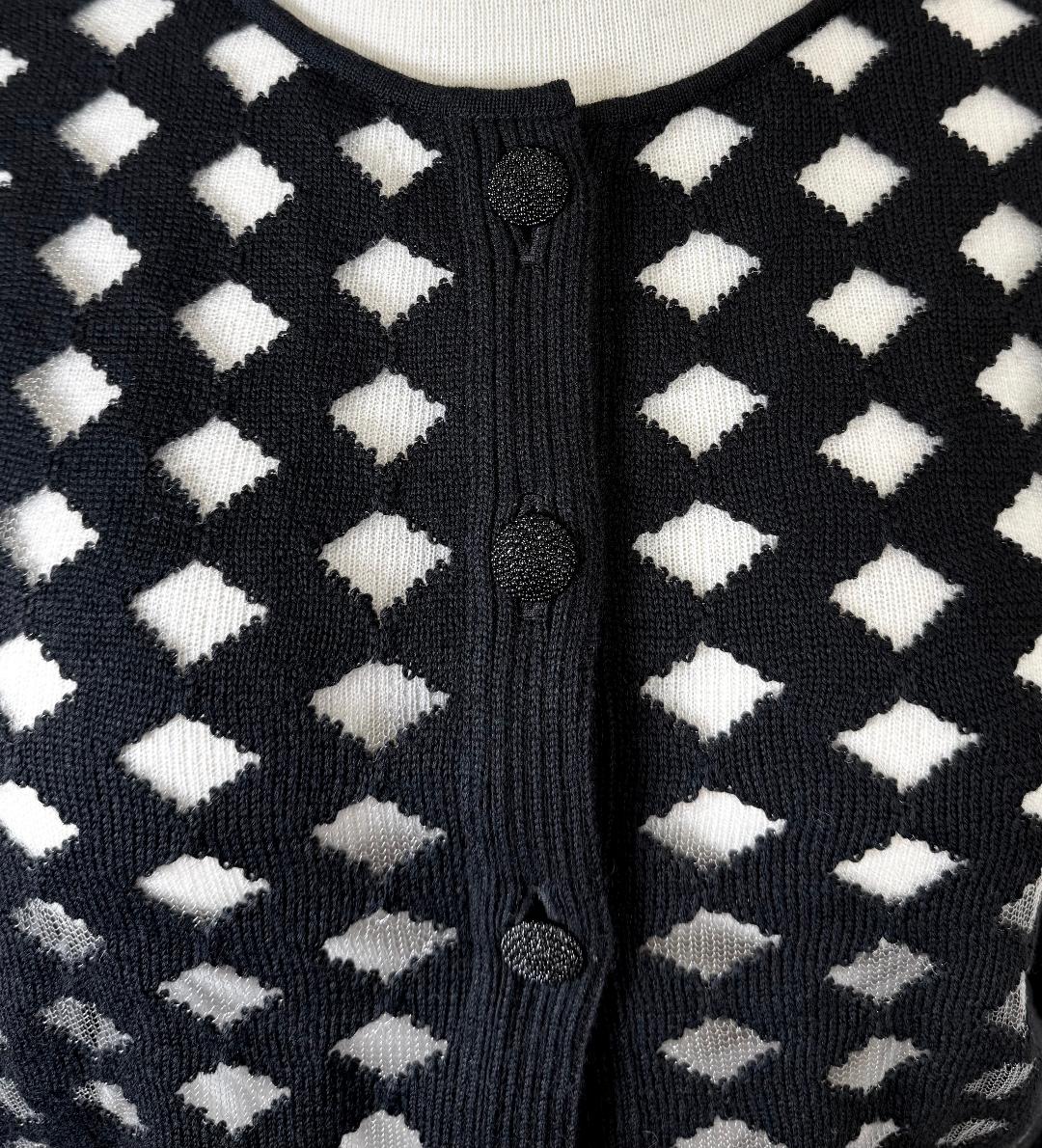 St. John Black Wool Blend Sweater Jacket with Sheer Diamond Pattern - NWT $895 - Size XL/12/14