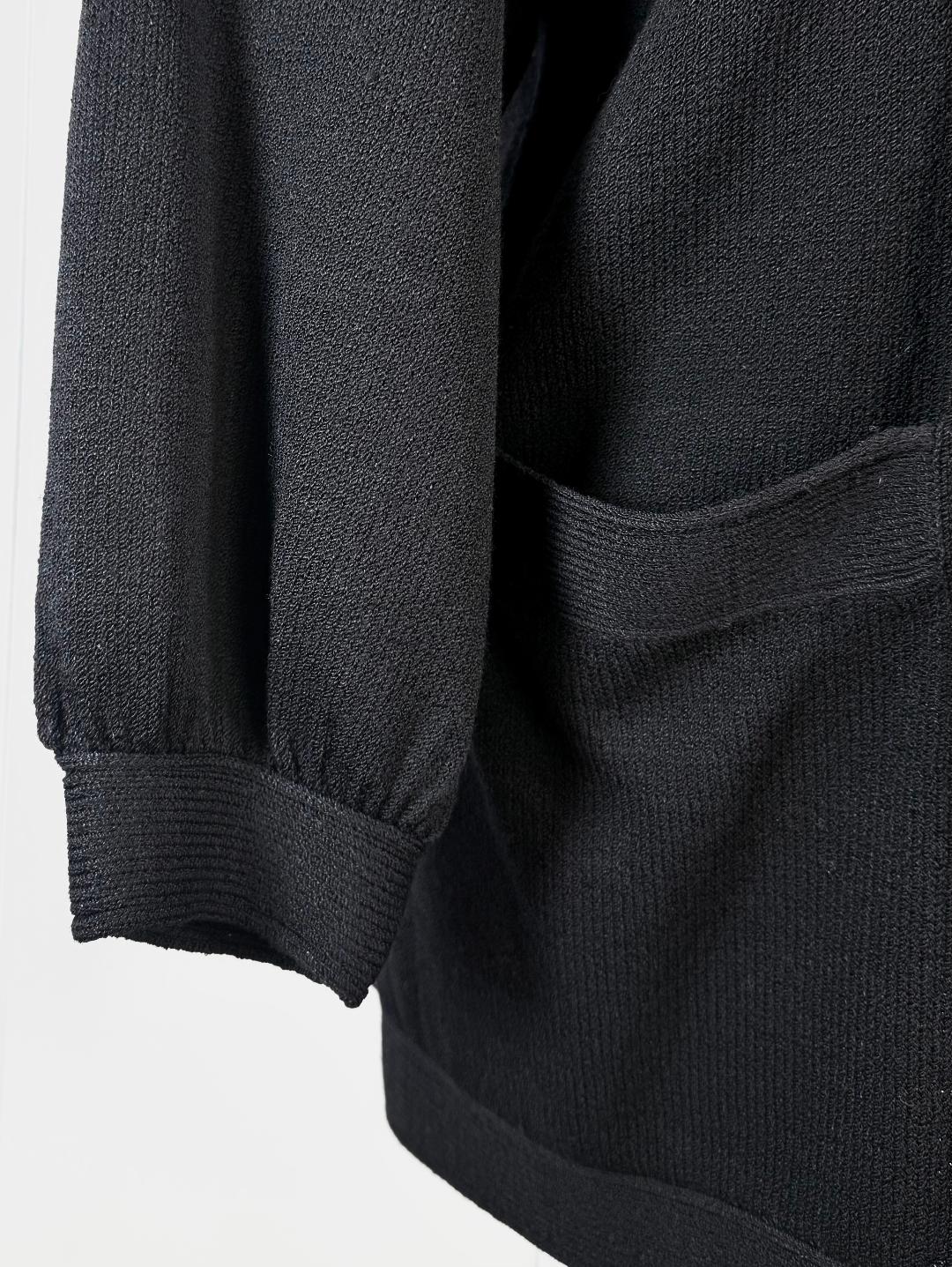 St. John Rare Iconic Black Santana Knit Long Open Jacket with Pockets - Size L/16/18