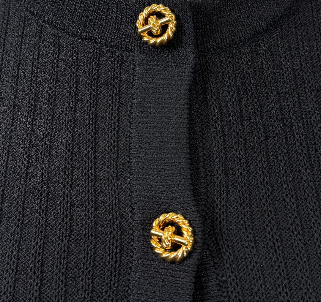 St. John Classic Black Santana Knit Jacket - Gold Buttons & Ribbed Detailing - Size 16