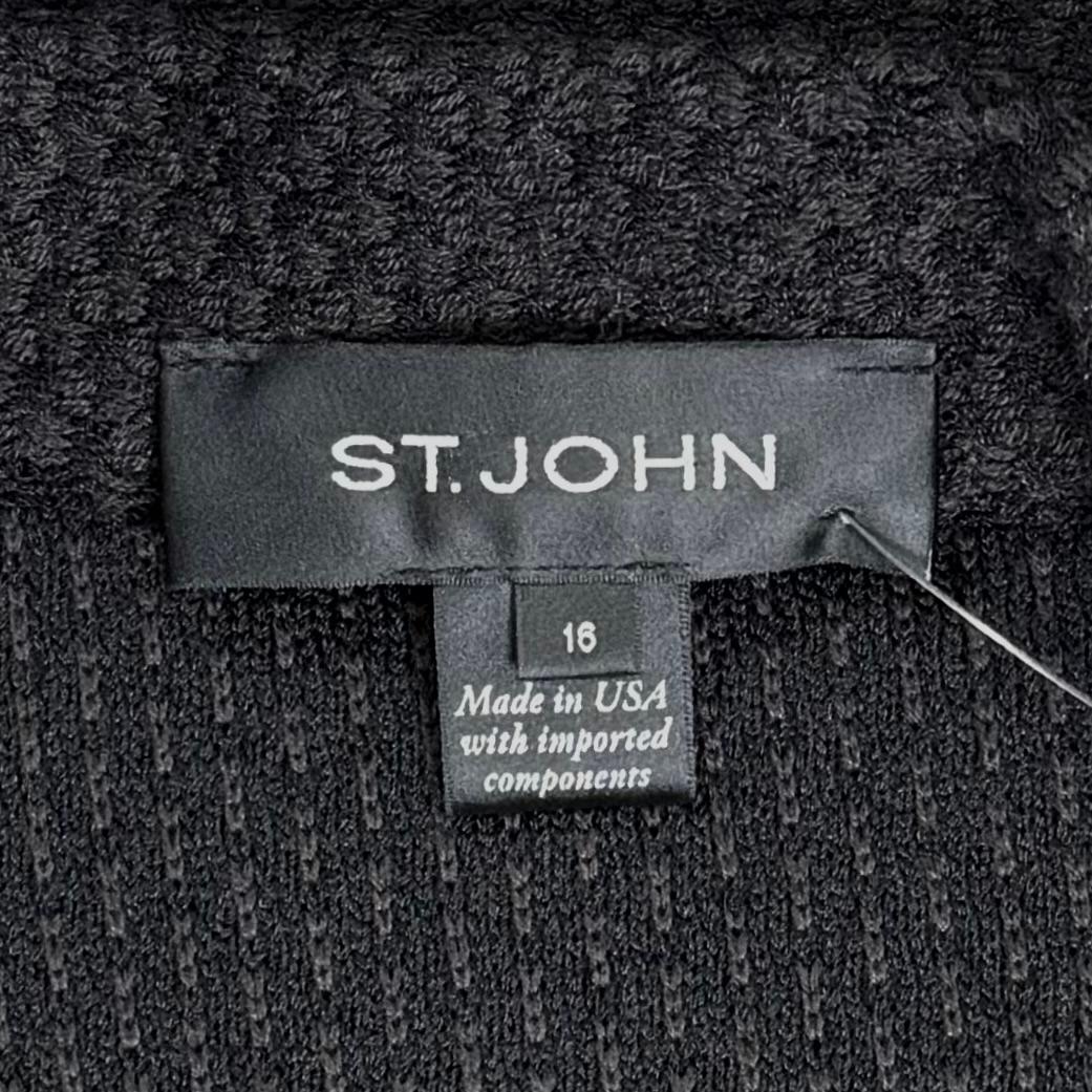 St. John Dark Brown Textured Wool-Blend Jacket with Leather Trim - Size 16
