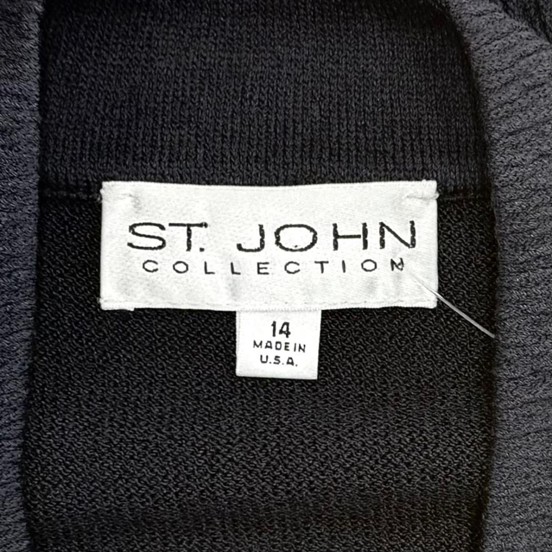 St. John Black Santana Knit Jacket - Novelty Trim, Zip Front, & Pockets - Size 14