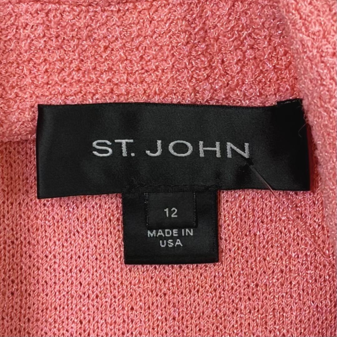 St. John Coral Santana Knit Jacket - Gold Crystal Buttons & Shawl Collar - Size 12