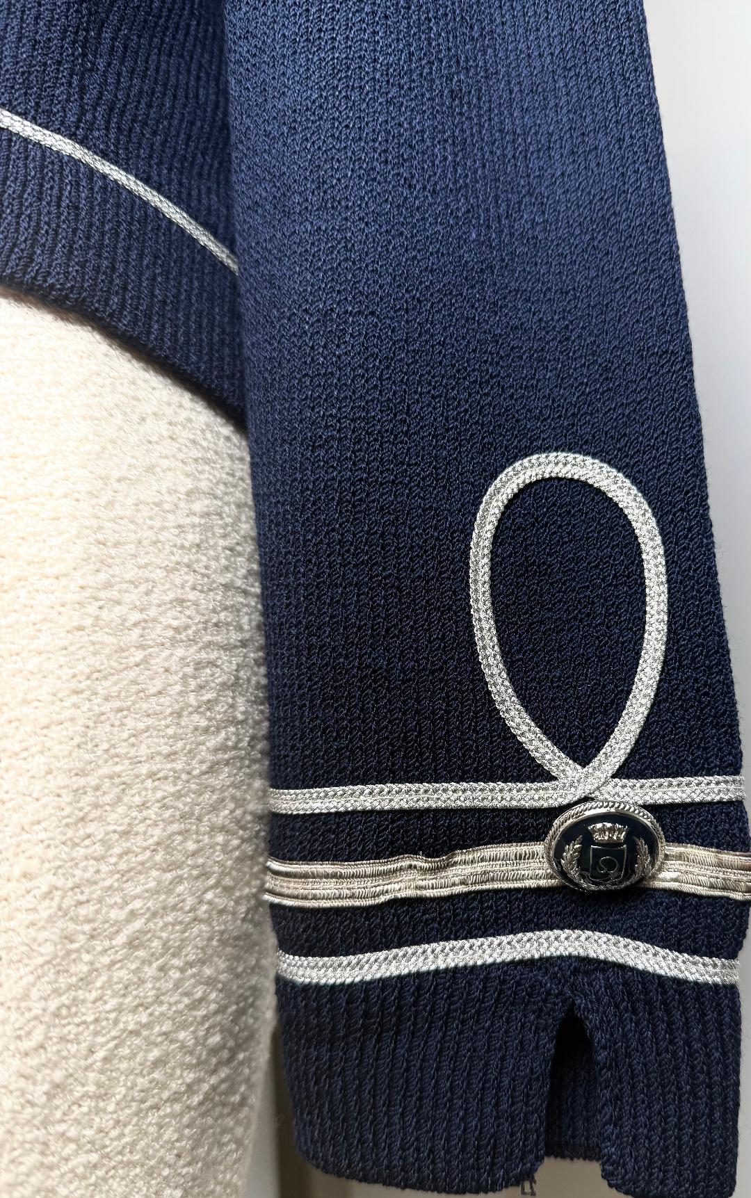 St. John Nautical-Inspired Navy Short Jacket with Silver Trim - Size L/10/12